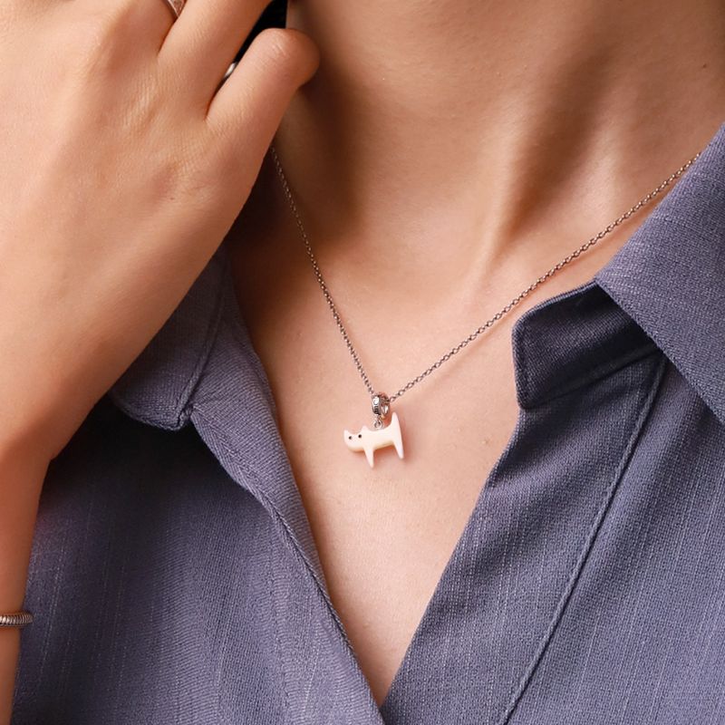 Natural Shell White Cat Pendant