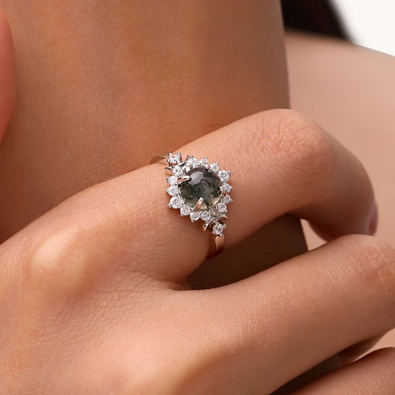 Green Moss Agate Adjustable Ring