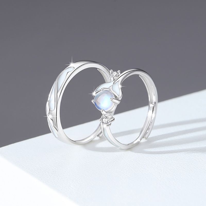 Glowing Band Moonstone Couple Rings