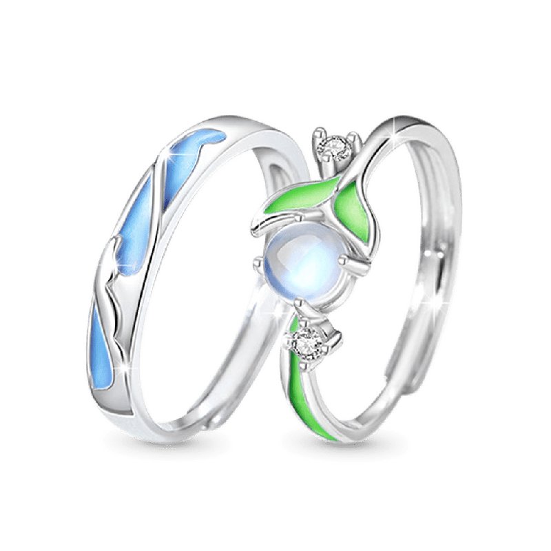 Glowing Band Moonstone Couple Rings