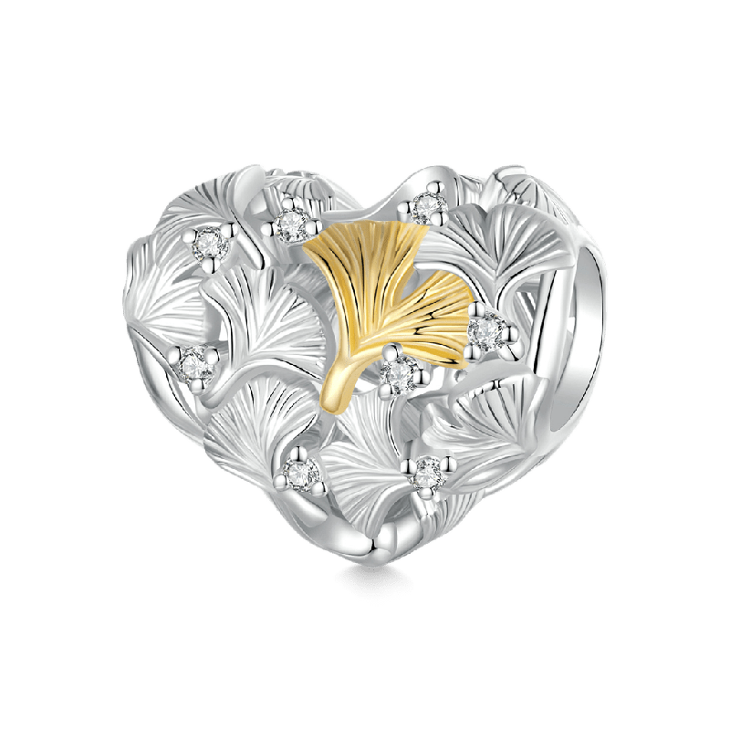 Ginkgo Leaves Heart Charm