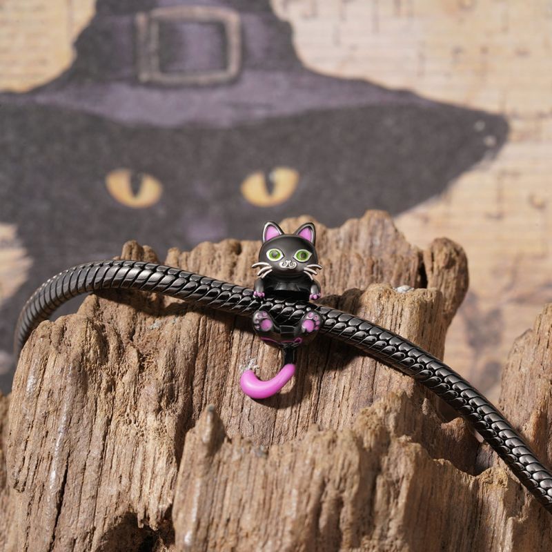 Pink Tail Black Cat Charm
