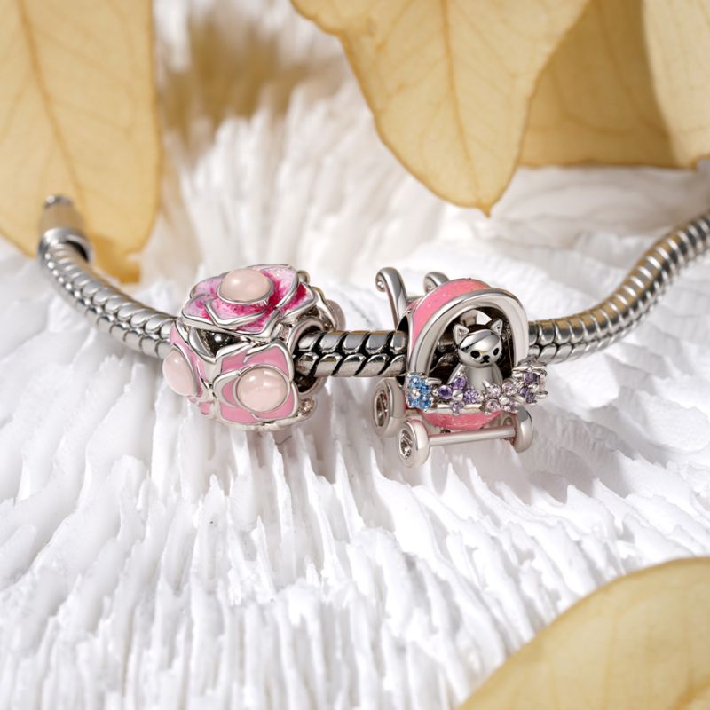 Pink Flower Ball Charm