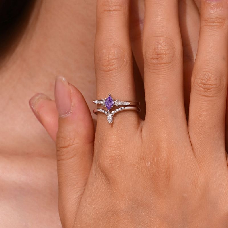 Purple Diamond-cut Stackable Rings
