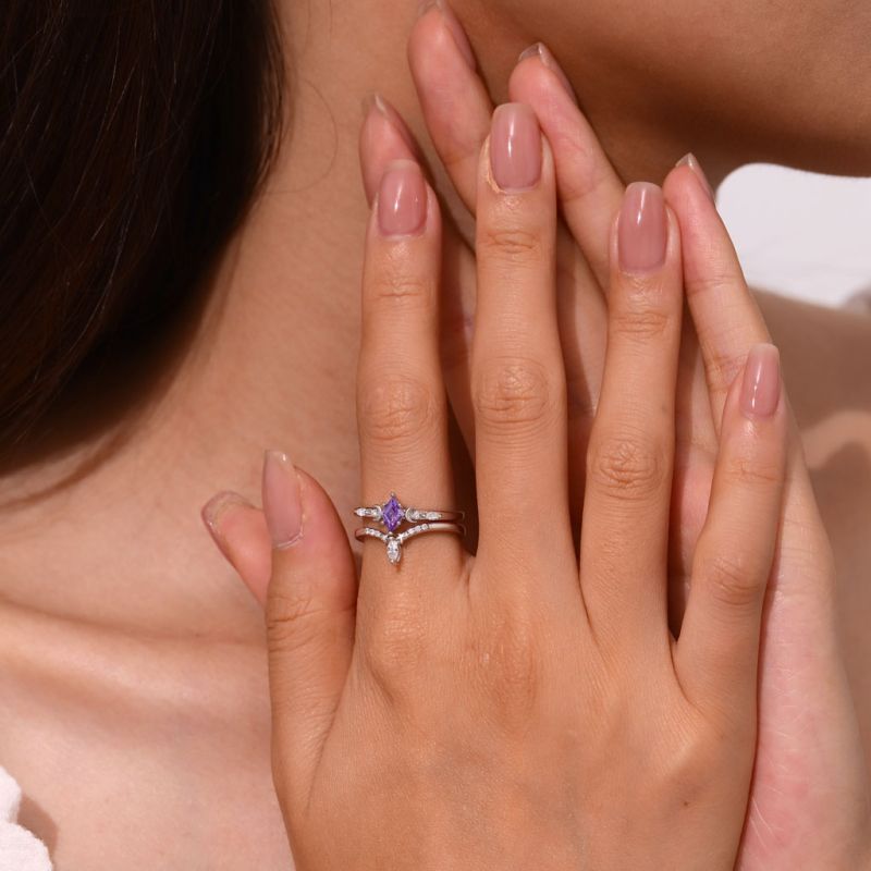 Purple Diamond-cut Stackable Rings