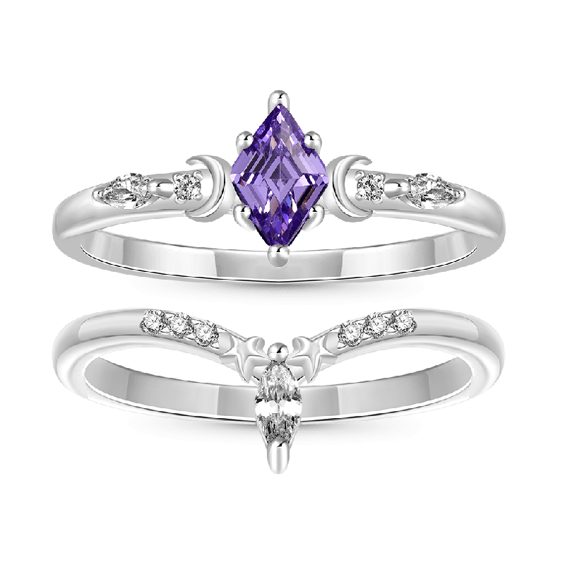 Purple Diamond-cut Stackable Rings