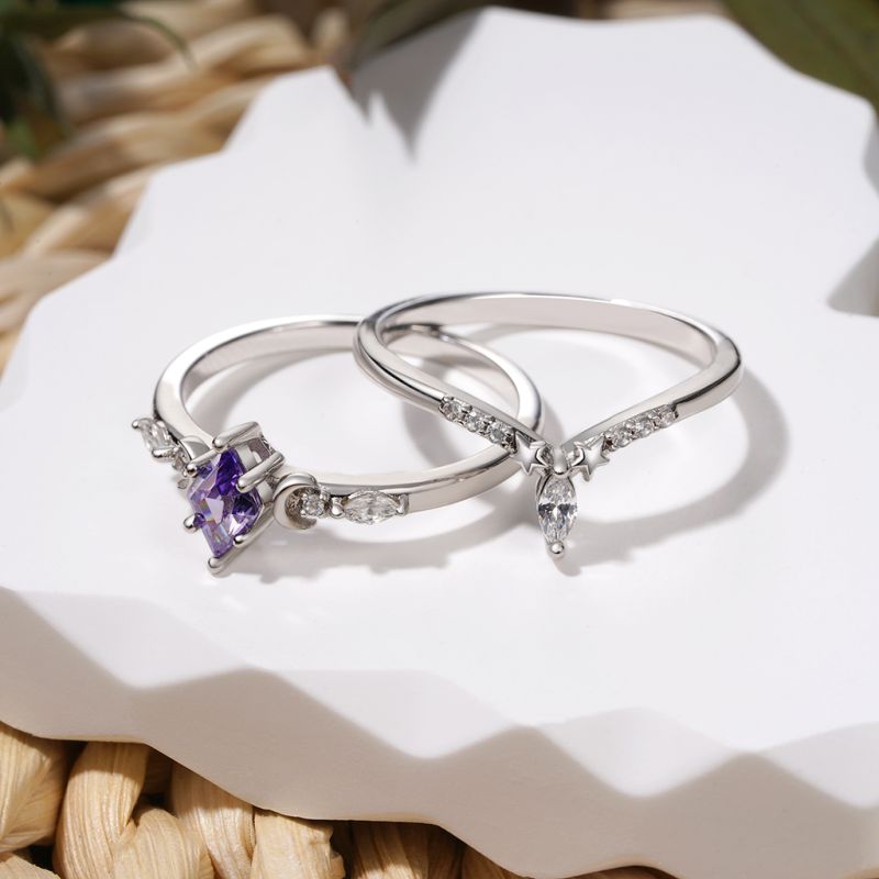 Purple Diamond-cut Stackable Rings
