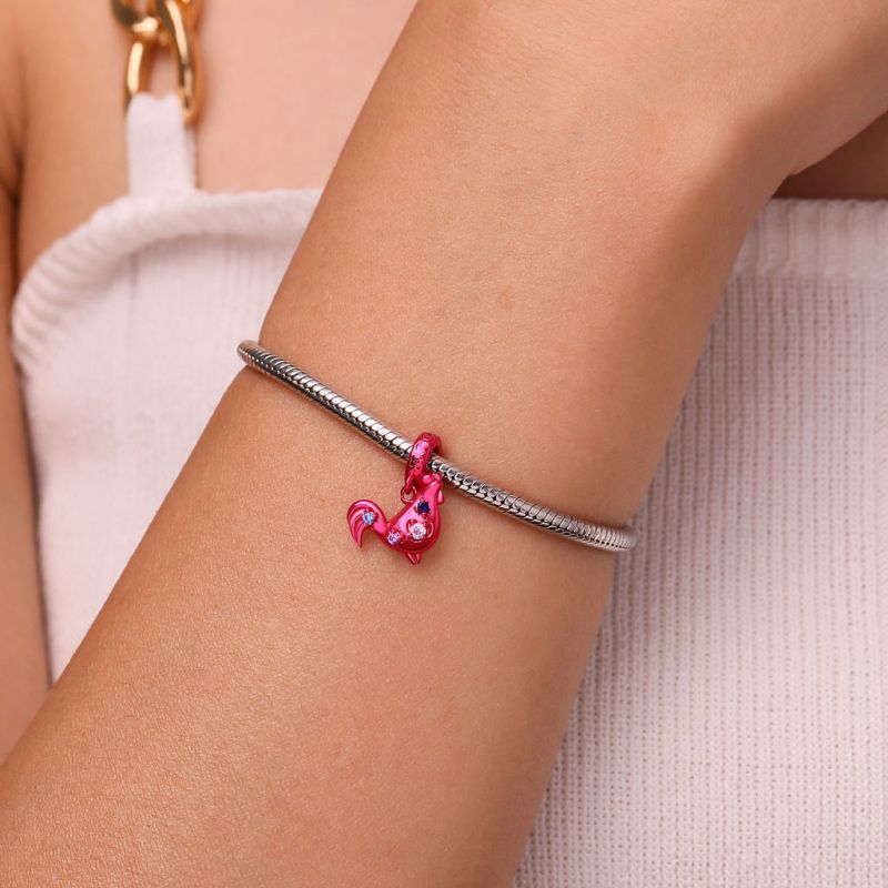 Pink Candy Rooster Zodiac Pendant