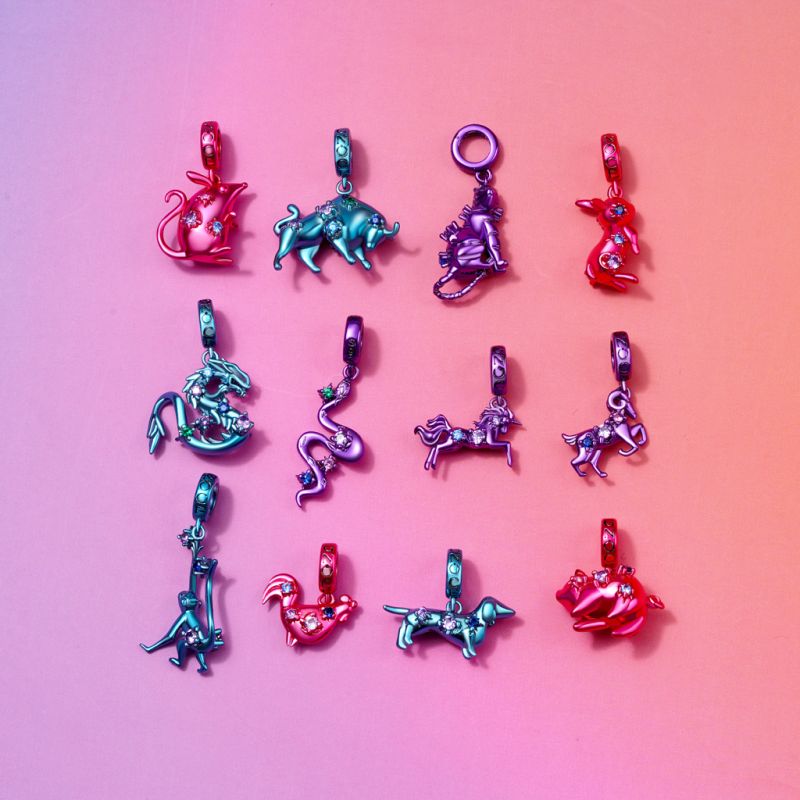 Pink Candy Rooster Zodiac Pendant