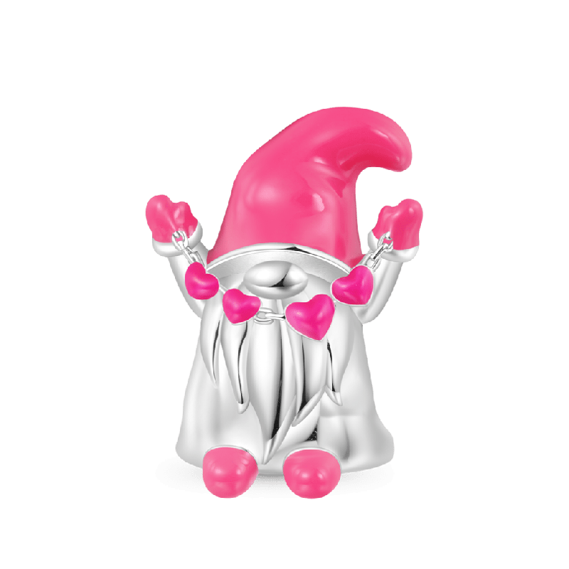 Pink Heart Gnome Girl Charm