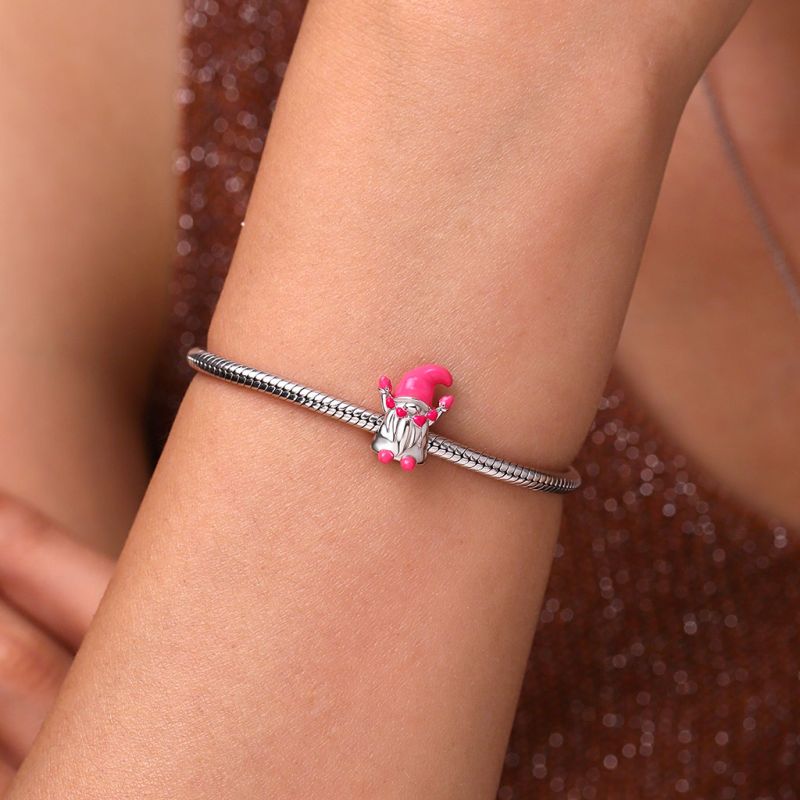 Pink Heart Gnome Girl Charm
