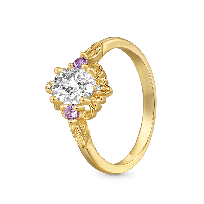 Oval-Cut Gold Leaf Promise Ring