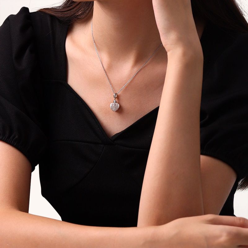 Memorial Angel Urn Ashes Heart Pendant