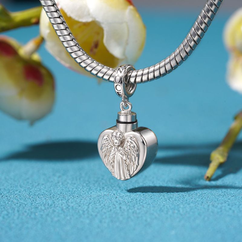 Memorial Angel Urn Ashes Heart Pendant
