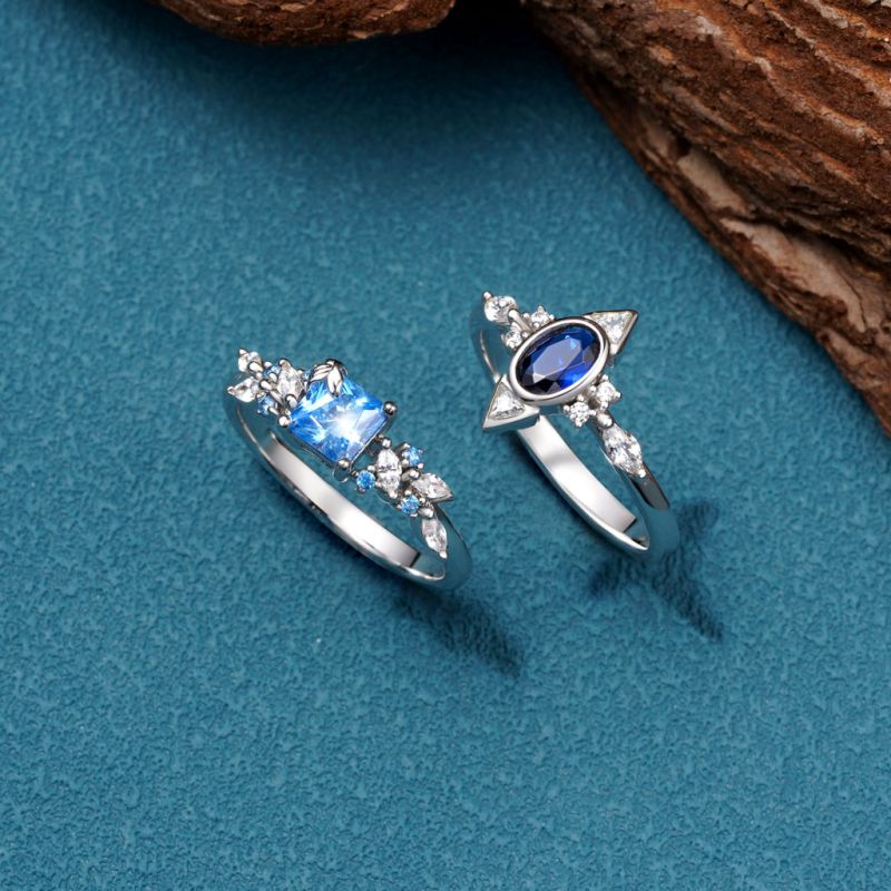 Aquamarine Square Cut Leafs Ring