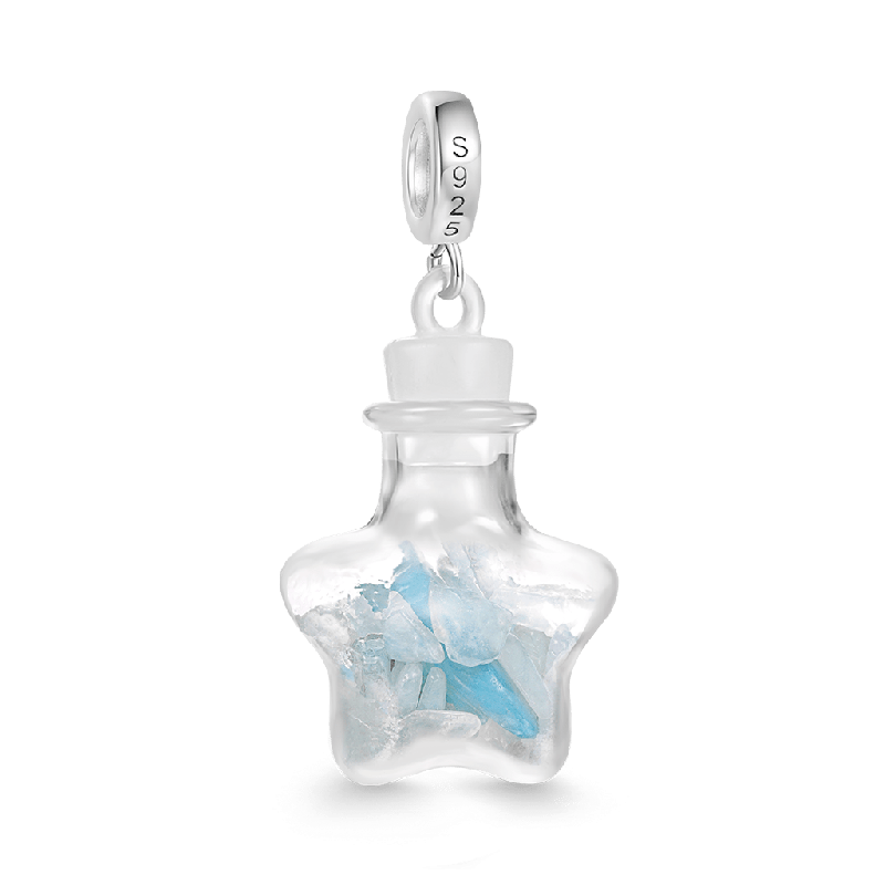 Aquamarine Crystal Glass Bottle Pendant