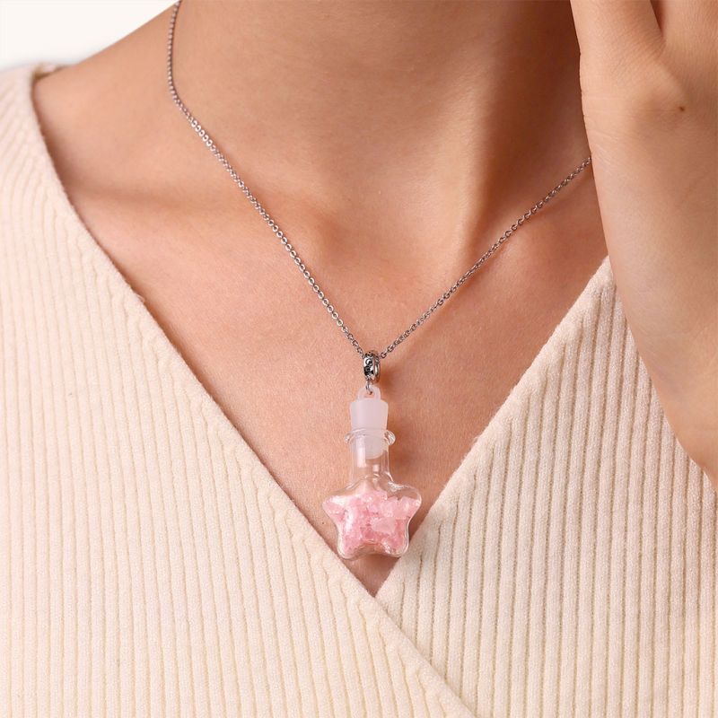 Pink Crystal Glass Bottle Pendant