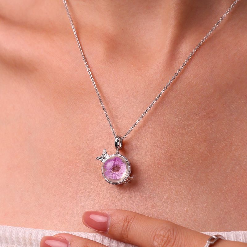 Preserved Flower Butterfly Pendant