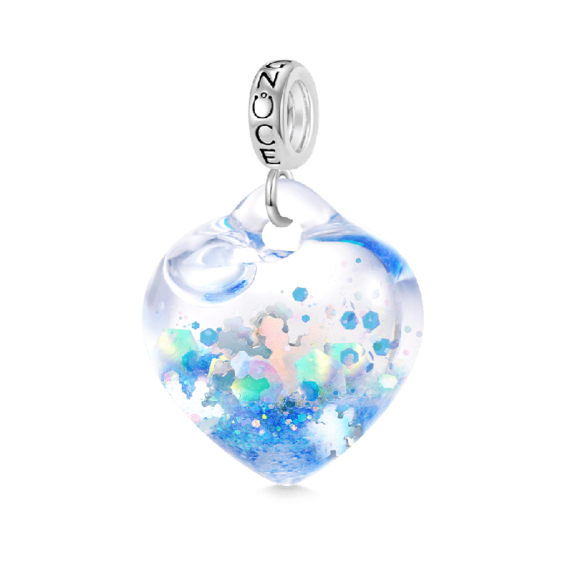 Blue Glitter Heart Pendant