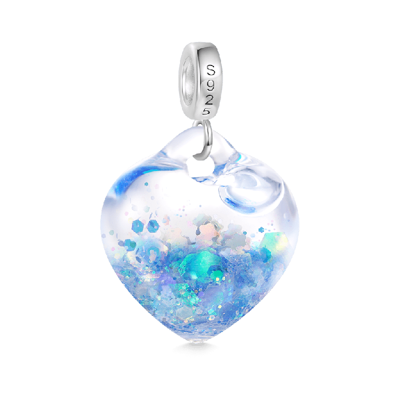 Blue Glitter Heart Pendant