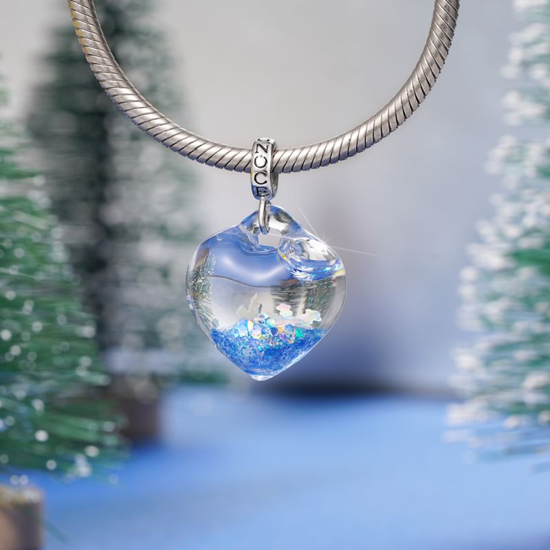 Blue Glitter Heart Pendant