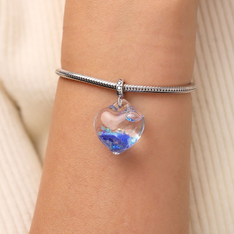 Blue Glitter Heart Pendant