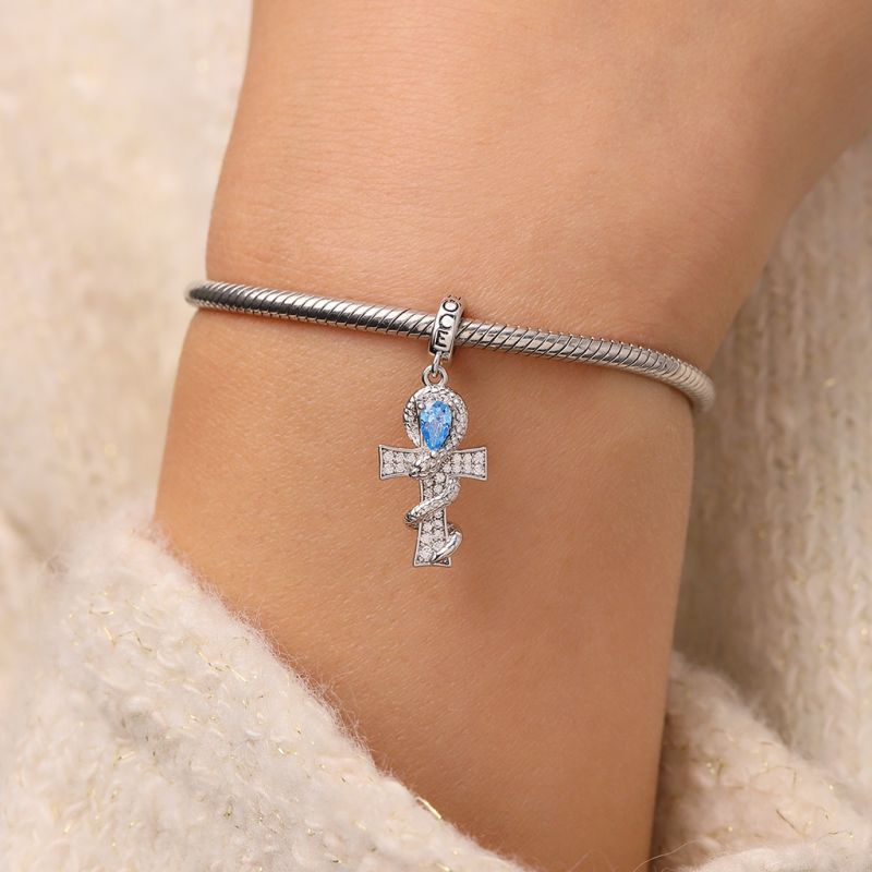 Twisted Silver Snake Cross Pendant