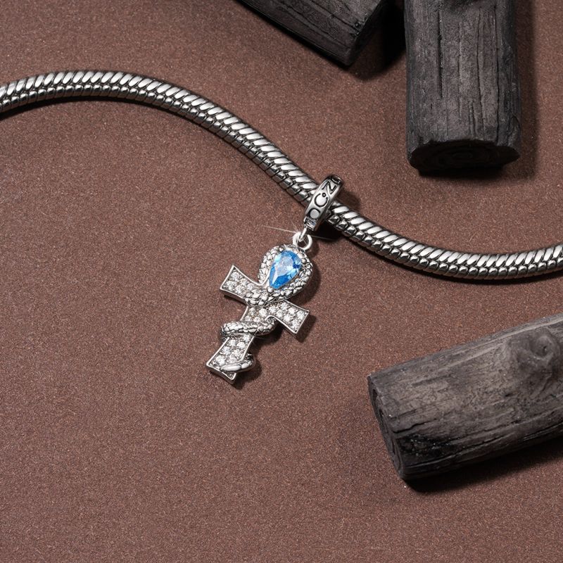 Twisted Silver Snake Cross Pendant