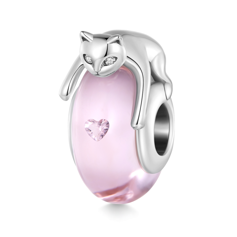Cat Lying on Pink Glass Charm