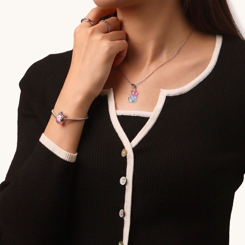 Cat Lying on Pink Glass Charm