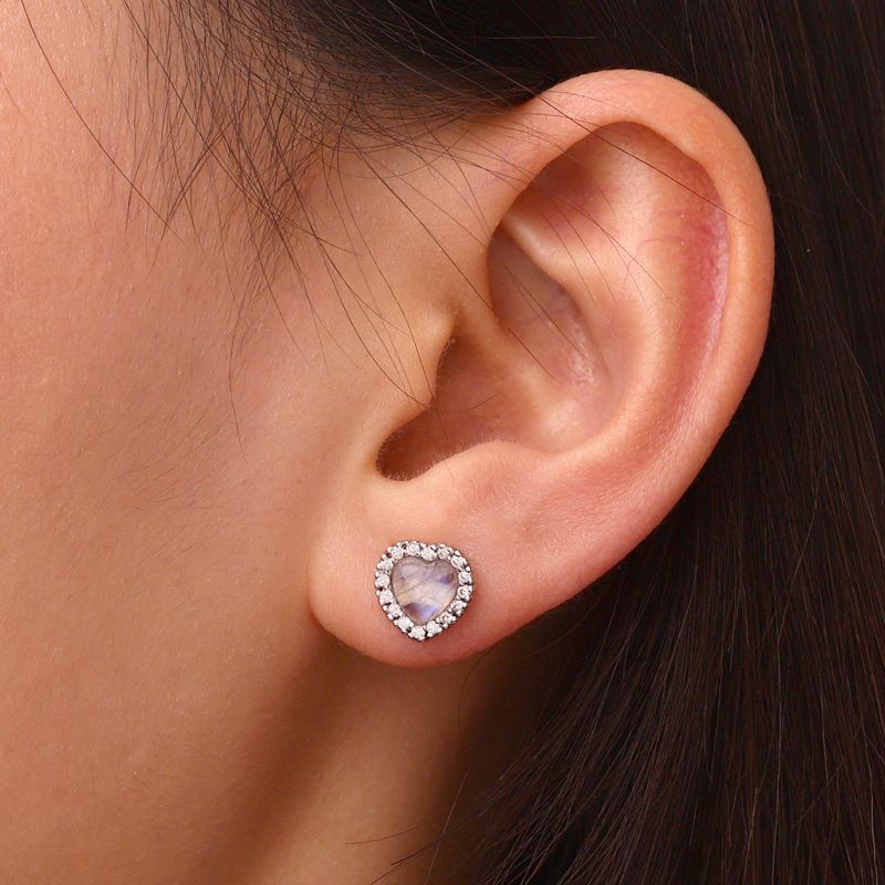 Moonstone Heart Stud Earrings