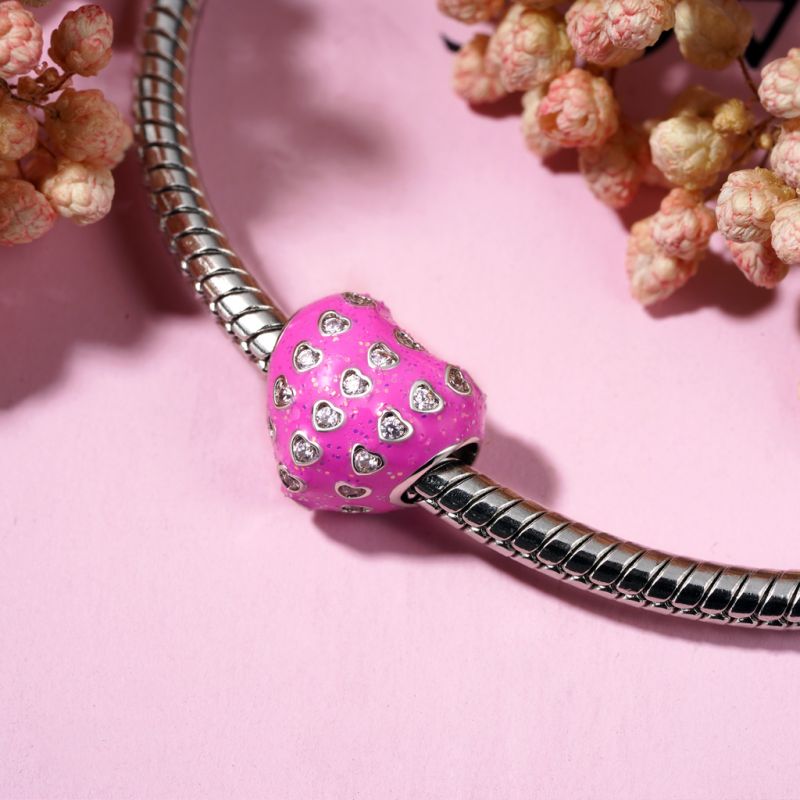 Pink Pave Gemstone Heart Charm