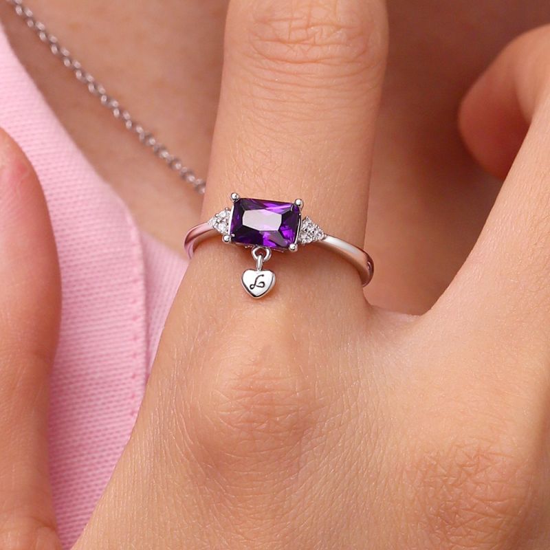 Dainty Purple Baguette Statement Ring