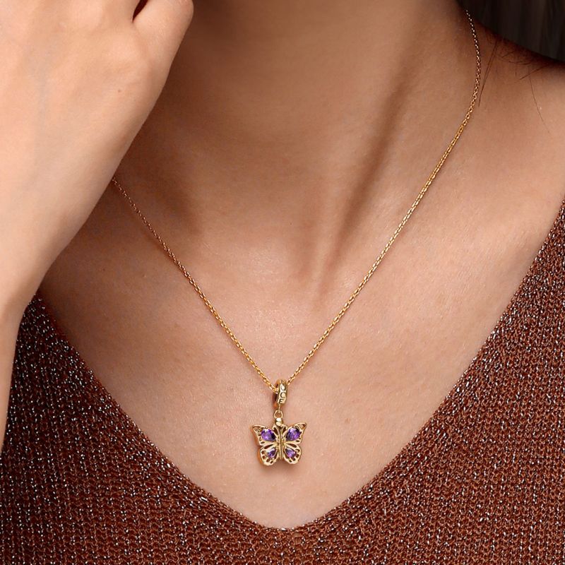 18k Gold Purple Butterfly Pendant