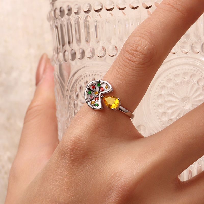 Multicolor Pear CZ Pizza Ring