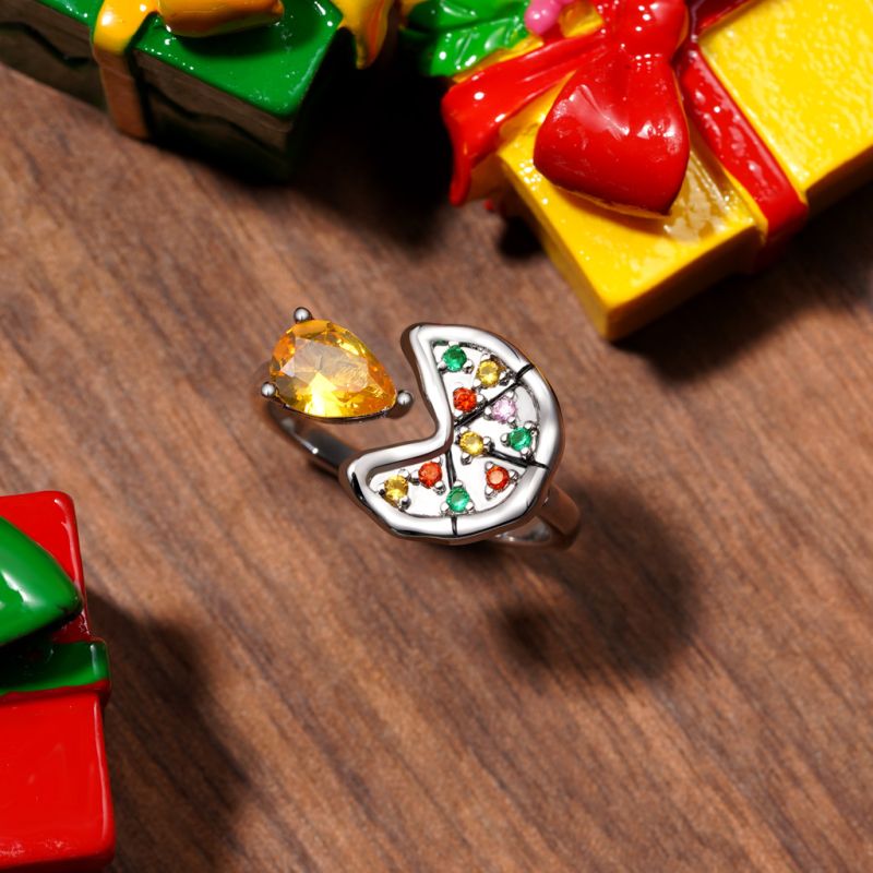 Multicolor Pear CZ Pizza Ring