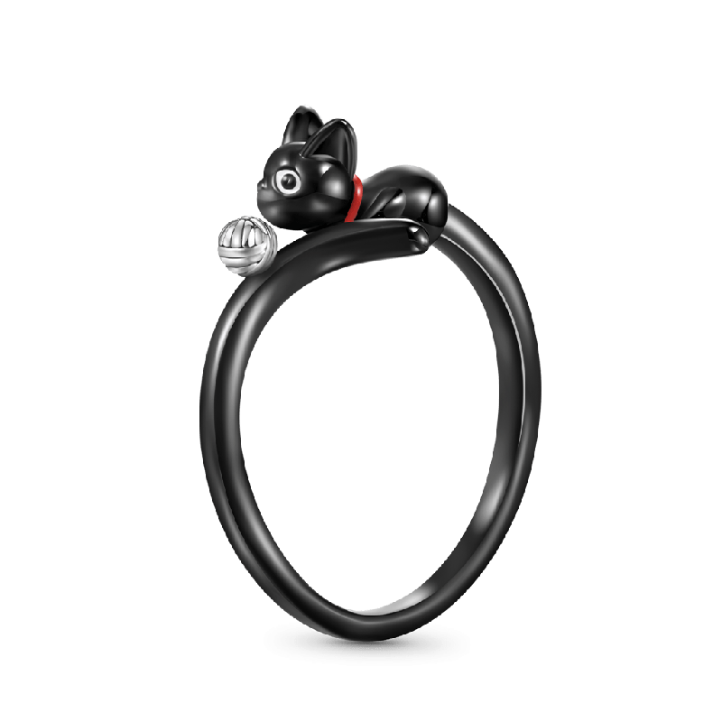 Black Cat Wool Ball Ring