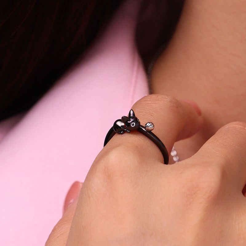 Black Cat Wool Ball Ring