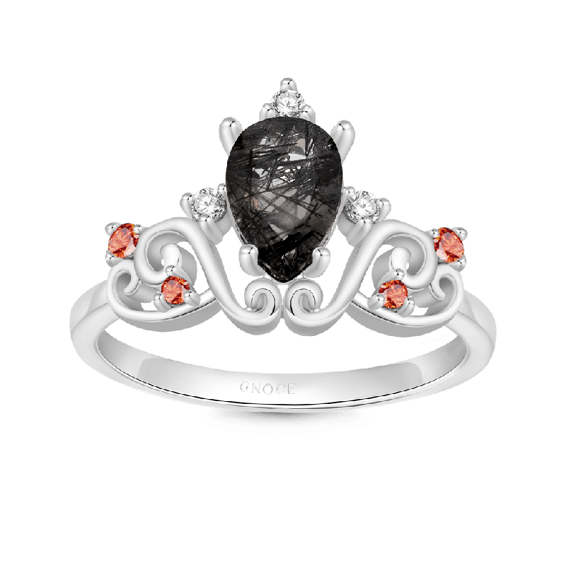 Pear Black Rutilated Quartz Rings