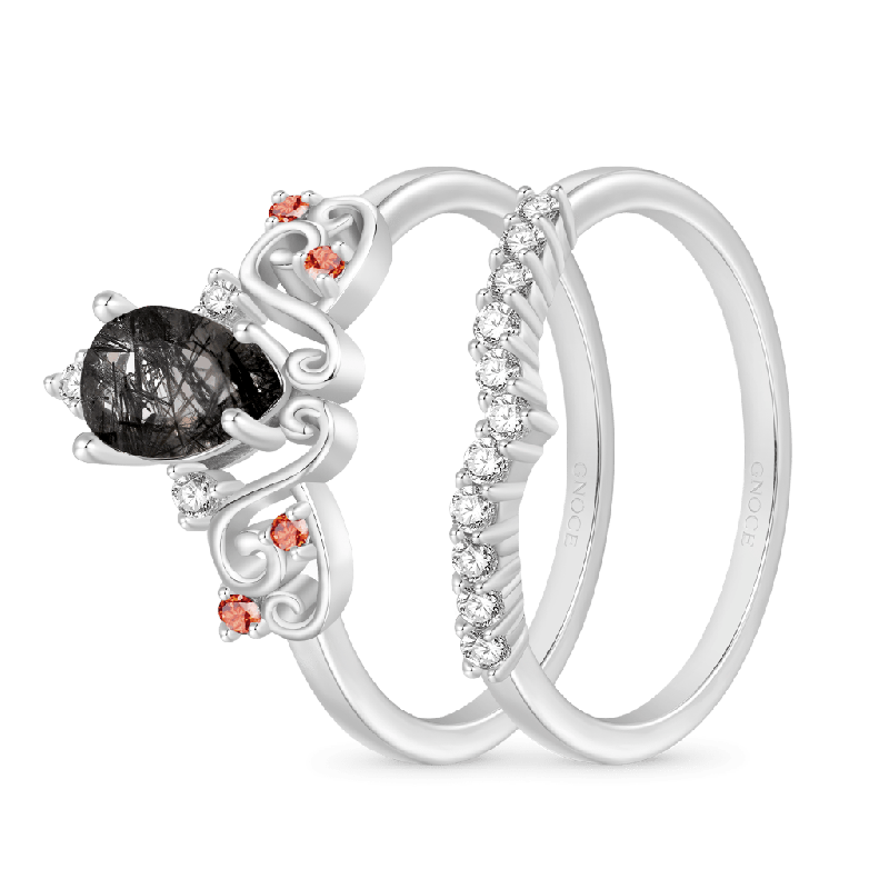 Pear Black Rutilated Quartz Rings