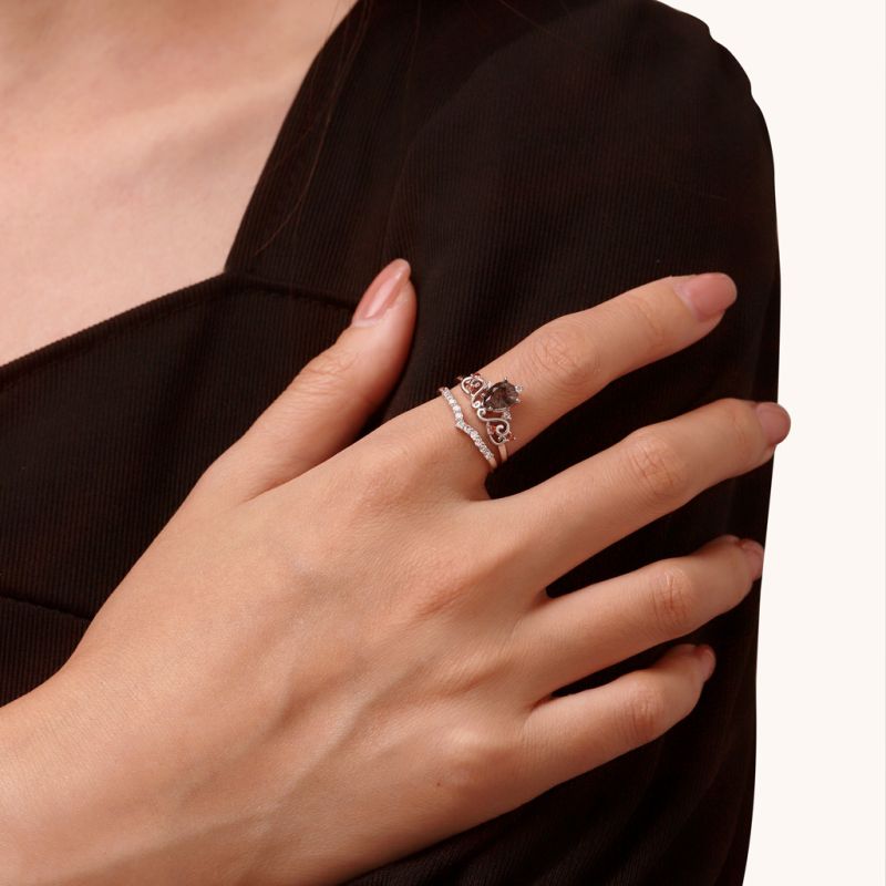 Pear Black Rutilated Quartz Rings