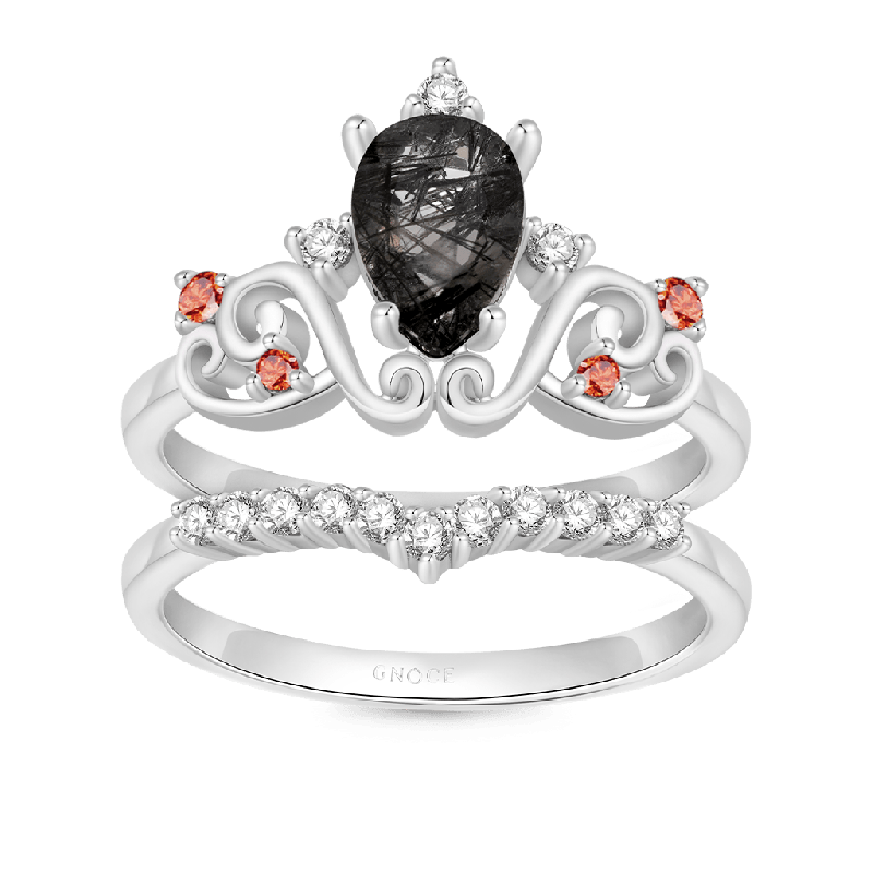 Pear Black Rutilated Quartz Rings