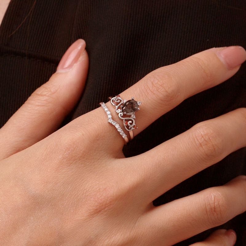 Pear Black Rutilated Quartz Rings