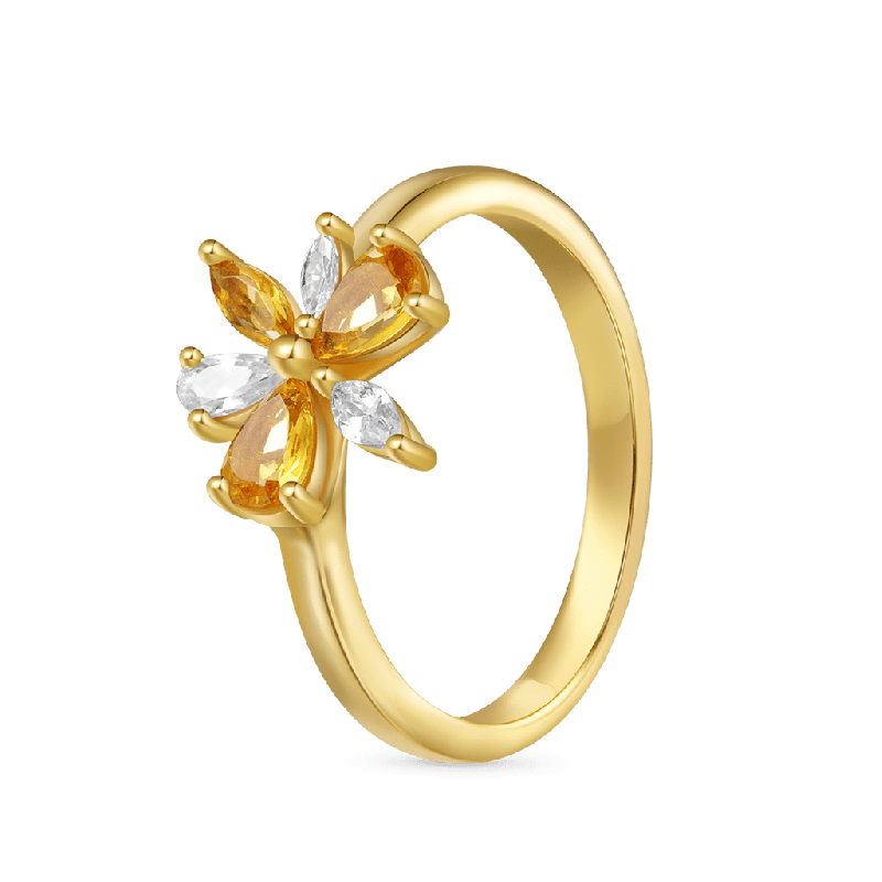 Marquise Citrine Flower Ring
