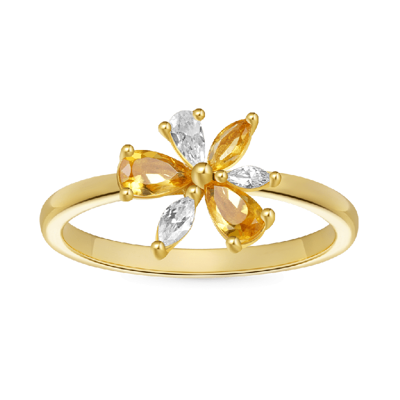 Marquise Citrine Flower Ring