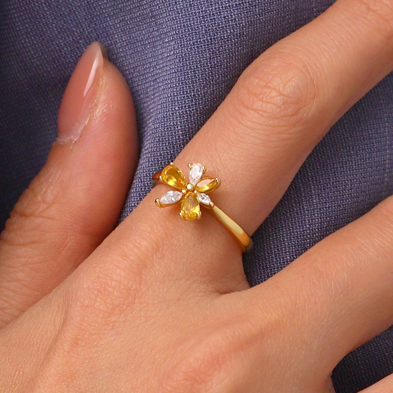 Marquise Citrine Flower Ring