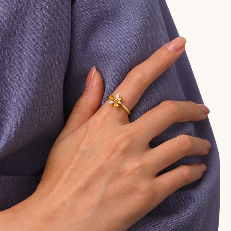 Marquise Citrine Flower Ring