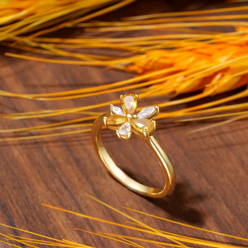 Marquise Citrine Flower Ring