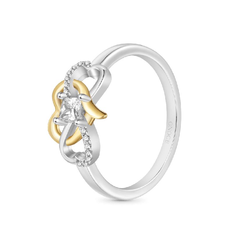 Diamond Heart Infinity Mobius Ring