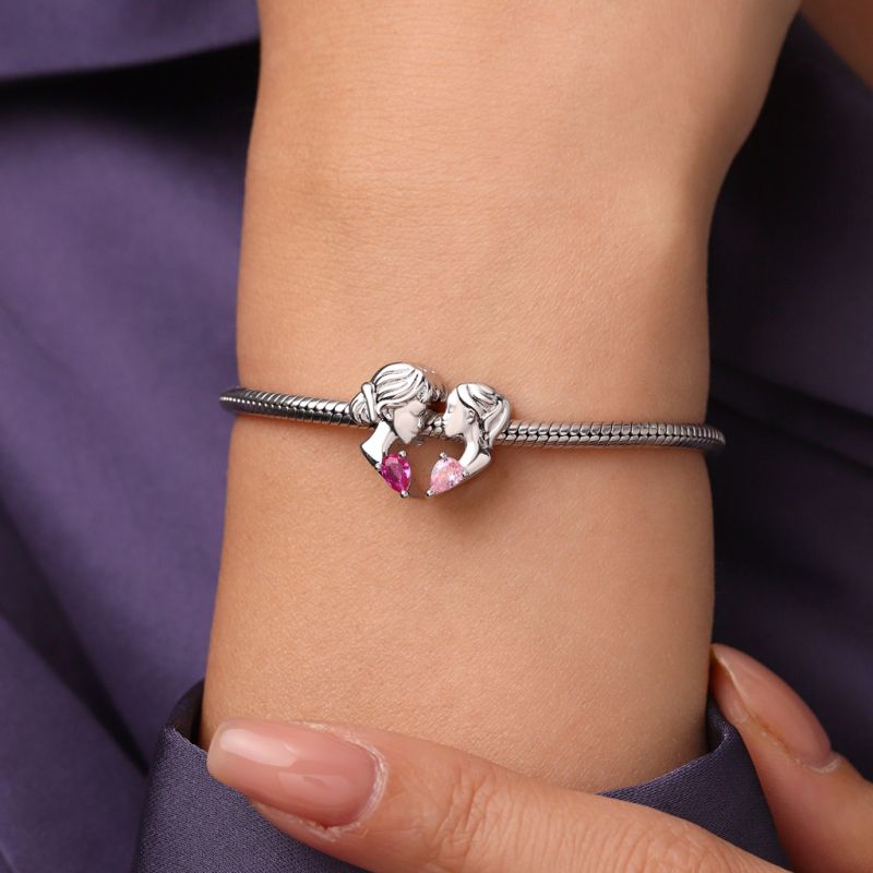 Mother & Daughter Heart Double Charm